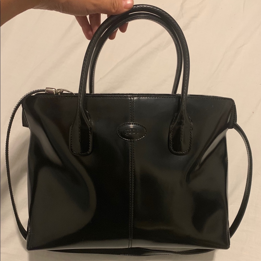 Tod’s Shoulder Bag ,Black Patent Leather Satchel.